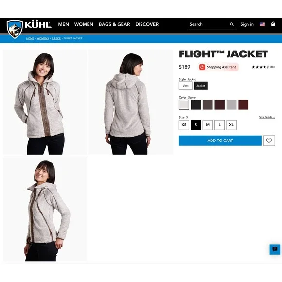 Kuhl Flight Jacket Hoodie Women's Small Stone Faux Fur Fleece Full Zip $189 MSRP - Picture 2 of 14